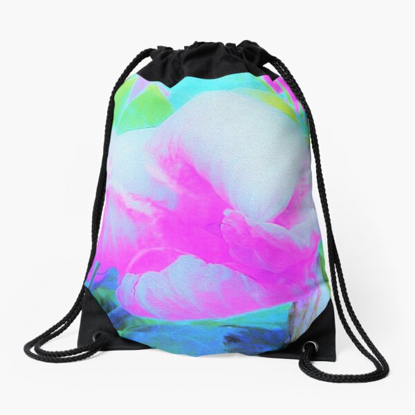 Abstract Pink Hibiscus Bloom with Flower Power Drawstring Bag
