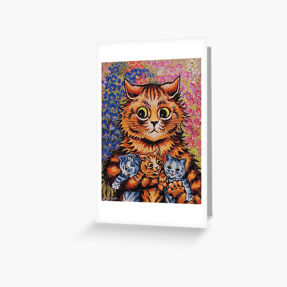 A Cat And Her Kittens Louis Wain Greeting Card By Digitaleffects