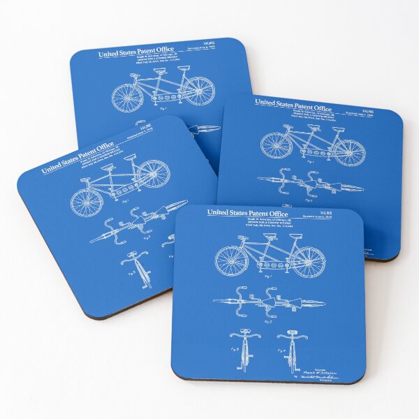 Tandem Bicycle Patent - Blueprint Coasters (Set of 4)