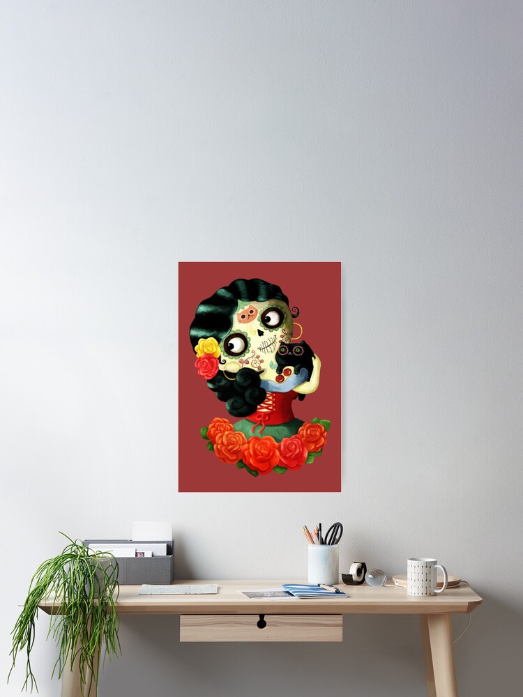 Thumbnail 2 of 3, Poster, Cute Mexican Day of The Dead Girl designed and sold by colonelle.