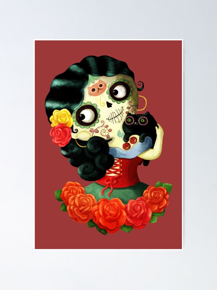 Thumbnail 1 of 3, Poster, Cute Mexican Day of The Dead Girl designed and sold by colonelle.