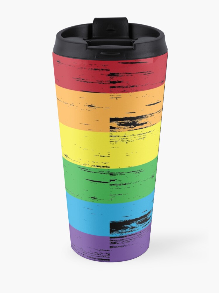 Alternate view of Gadsden flag LGBT Don't tread on me Libertarian 2nd amendment 2A rainbow flag ANCAP with rainbow flag grunge Travel Mug