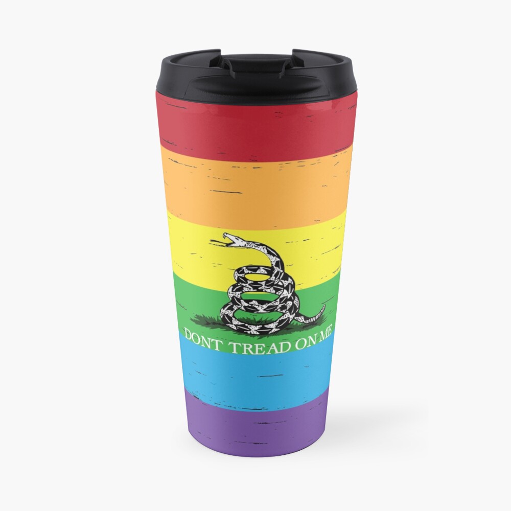 Gadsden flag LGBT Don't tread on me Libertarian 2nd amendment 2A rainbow flag ANCAP with rainbow flag grunge Travel Mug