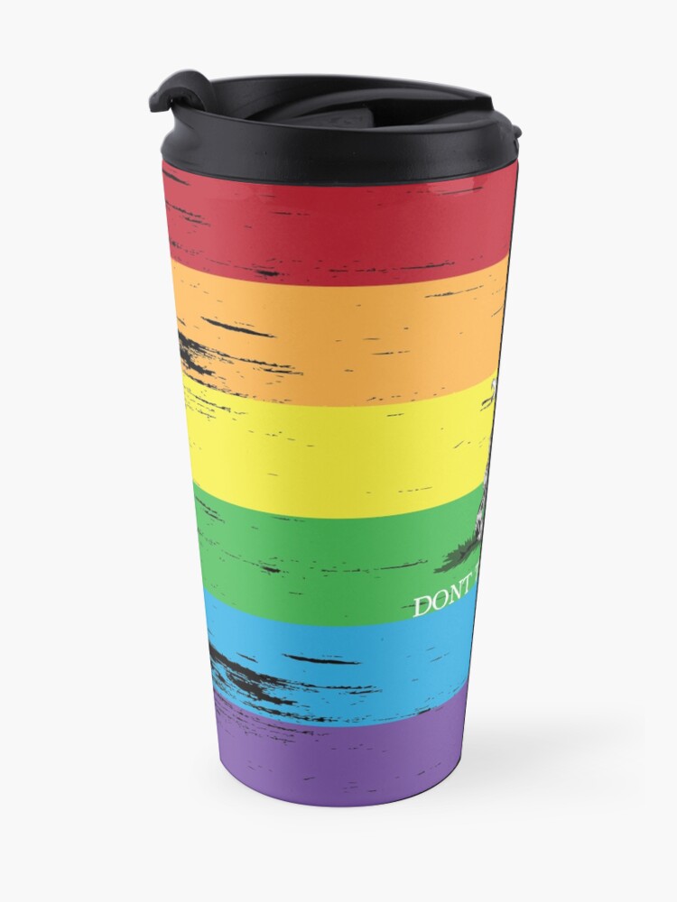 Alternate view of Gadsden flag LGBT Don't tread on me Libertarian 2nd amendment 2A rainbow flag ANCAP with rainbow flag grunge Travel Mug