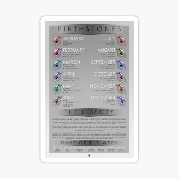 "Birthstone/Gemstone Chart" Sticker for Sale by Jarrod44 | Redbubble