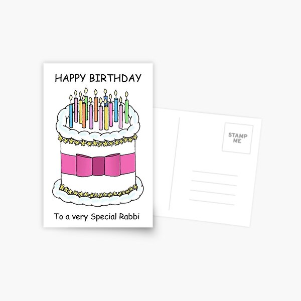 Carte Postale Mazel Tov Yiddish Joyeux Anniversaire Cartoon Gateau Par Katetaylor Redbubble