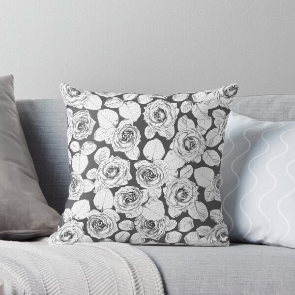 Item preview, Hand-painted white roses and white leaves on a dark grey background. designed and sold by Skaska.