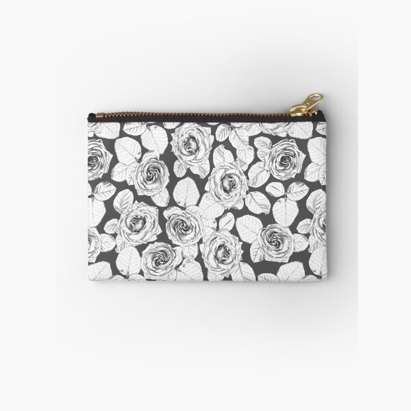 Item preview, Hand-painted white roses and white leaves on a dark grey background. designed and sold by Skaska.