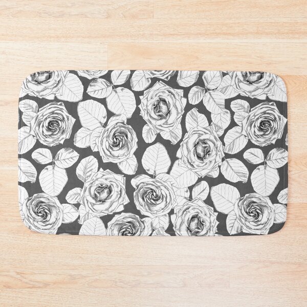 Item preview, Hand-painted white roses and white leaves on a dark grey background. designed and sold by Skaska.