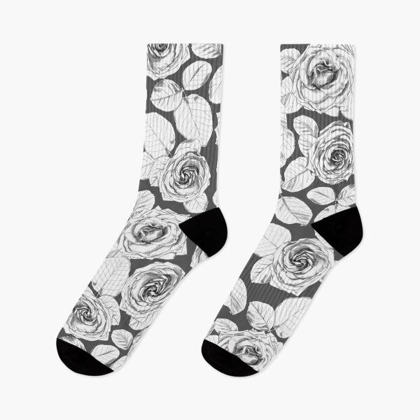Item preview, Hand-painted white roses and white leaves on a dark grey background. designed and sold by Skaska.