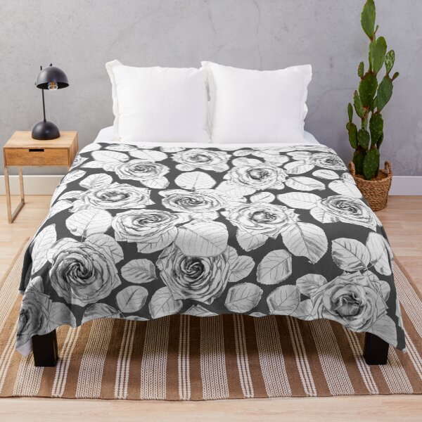 Item preview, Hand-painted white roses and white leaves on a dark grey background. designed and sold by Skaska.