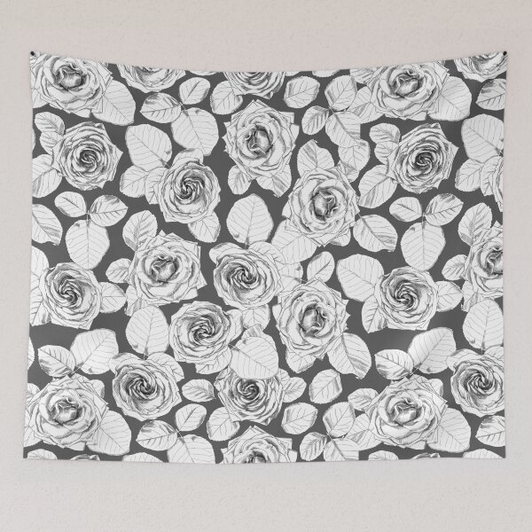 Item preview, Hand-painted white roses and white leaves on a dark grey background. designed and sold by Skaska.