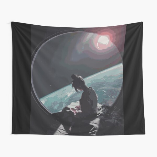 Item preview, A Little Reading in Space - Retrofuturistic Spaceship Girl Artwork designed and sold by L. Layne.