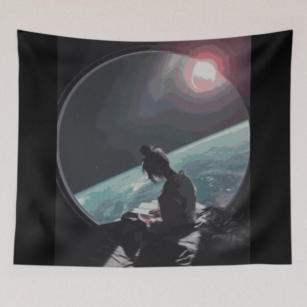 Item preview, A Little Reading in Space - Retrofuturistic Spaceship Girl Artwork designed and sold by L. Layne.