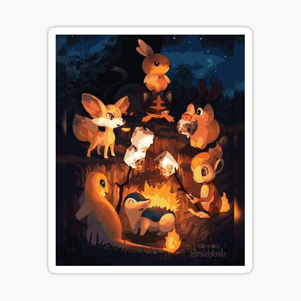 Fire Starters Chilling in a Campfire - Pocket Monsters Sticker