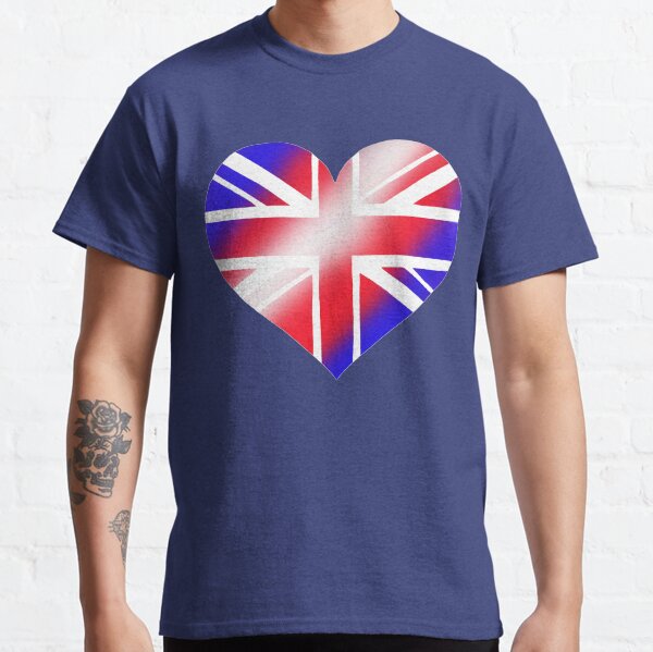 Union Jack Flag Heart. Stencil. Red white blue Classic T-Shirt