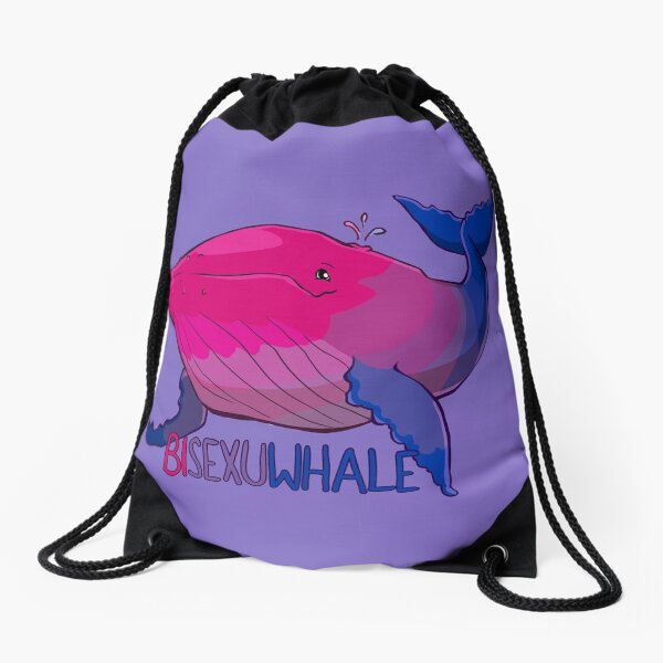 Bisexuwhale - with text Drawstring Bag