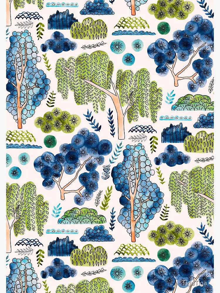 Cute Watercolor Chinoiserie Garden by TigaTiga