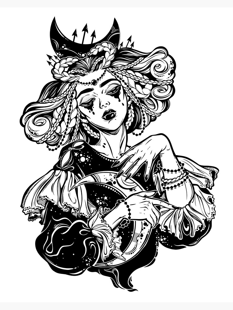 Gothic witch girl head portrait with curly hair and four eyes. Sticker  for Sale by KatjaGerasimova