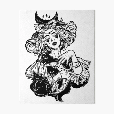 Gothic witch girl head portrait with curly hair and four eyes. Sticker for  Sale by KatjaGerasimova