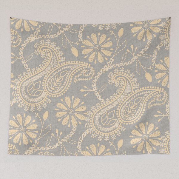 Item preview, Opere Plumarii Chikankari- Paisley Florals in Flax and Gray designed and sold by winkeltriple.