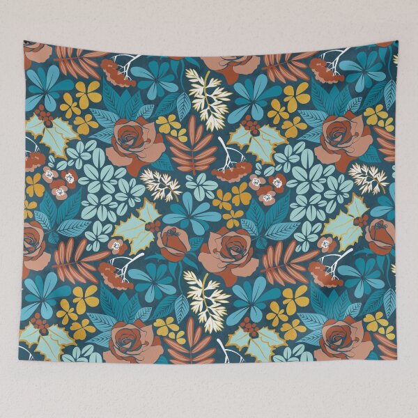 Item preview, Winter garden // blue orange brown and gold designed and sold by SelmaCardoso.