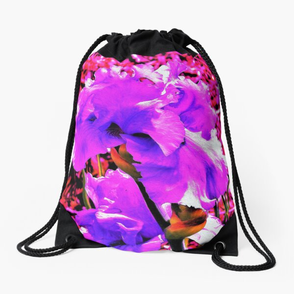 Abstract Ultra Violet Purple Iris on Red and Pink Drawstring Bag