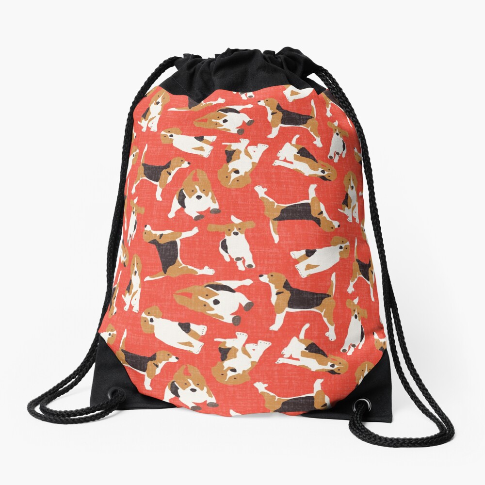 beagle scatter coral Drawstring Bag