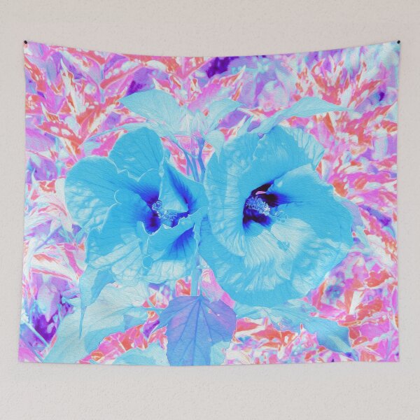 Item preview, Two Cool Blue Plum Crazy Hibiscus on Purple designed and sold by myrubiogarden.