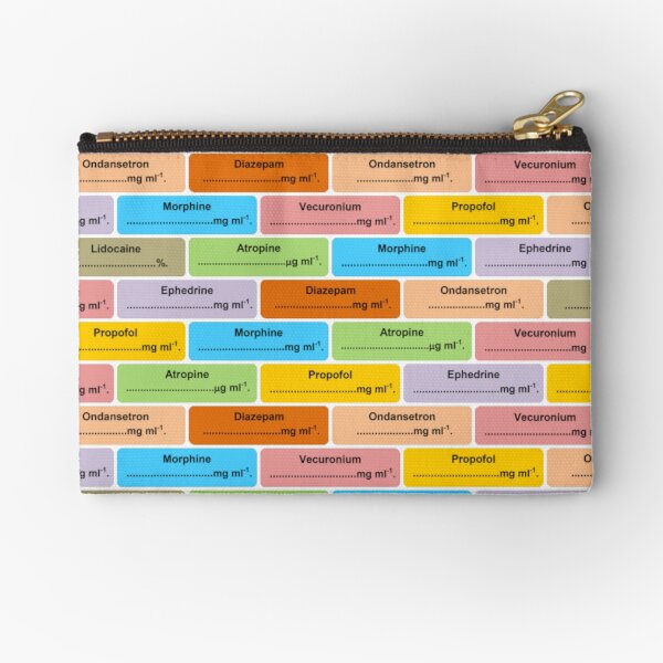 Gift for Anaesthetist / Anesthetist / Anesthesiologist Drug Label Pattern Zipper Pouch