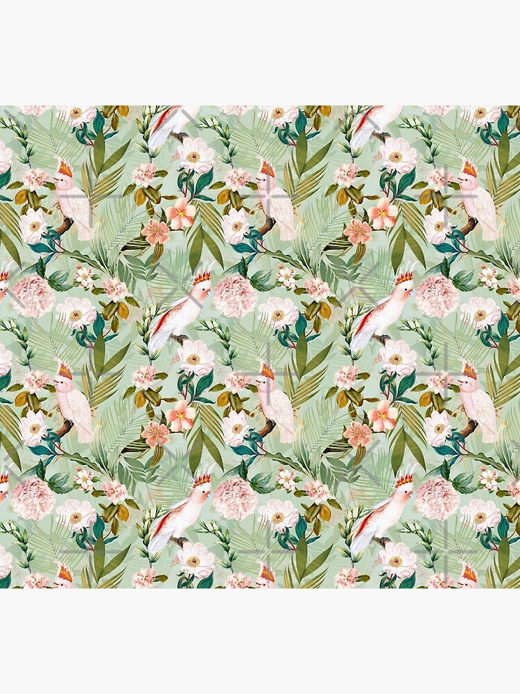 Tropical cockatoo and jungle pattern - mint by UtArt