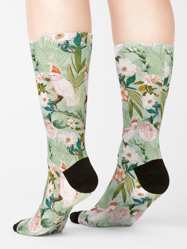Alternate view of Tropical cockatoo and jungle pattern - mint Socks