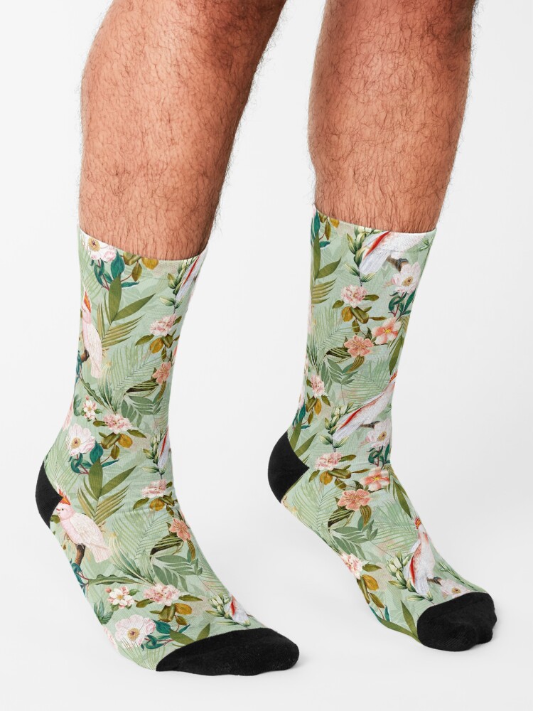 Alternate view of Tropical cockatoo and jungle pattern - mint Socks