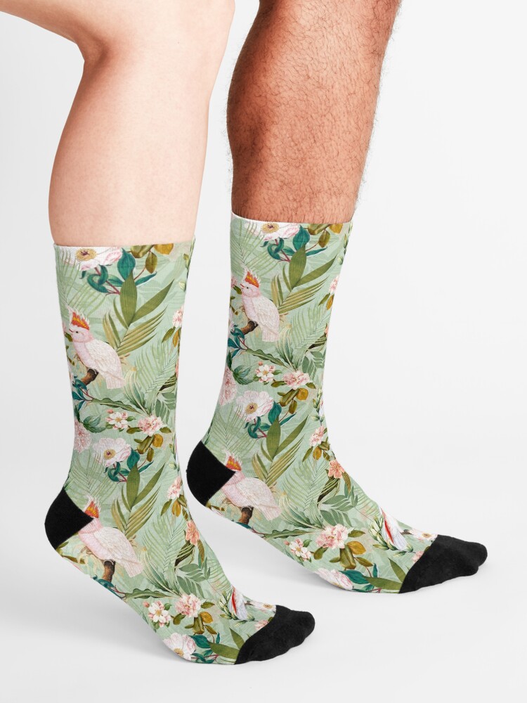 Alternate view of Tropical cockatoo and jungle pattern - mint Socks