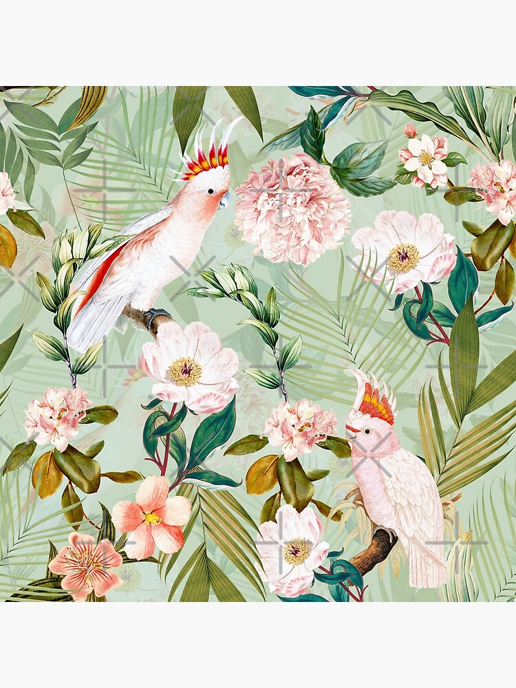 Tropical cockatoo and jungle pattern - mint by UtArt