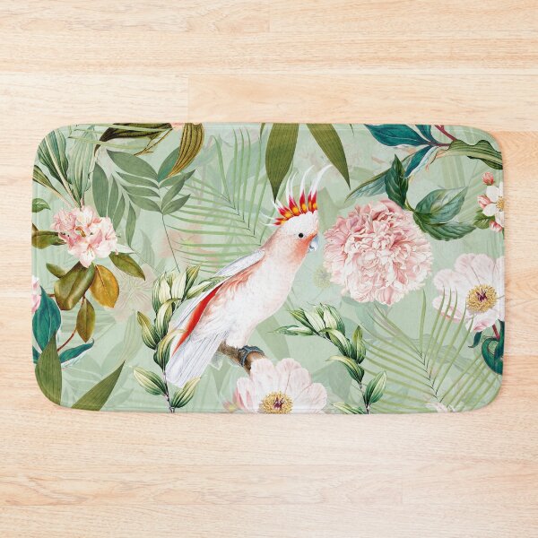 Tropical cockatoo and jungle pattern - mint Bath Mat