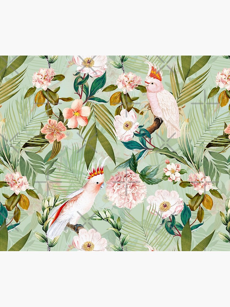 Tropical cockatoo and jungle pattern - mint by UtArt