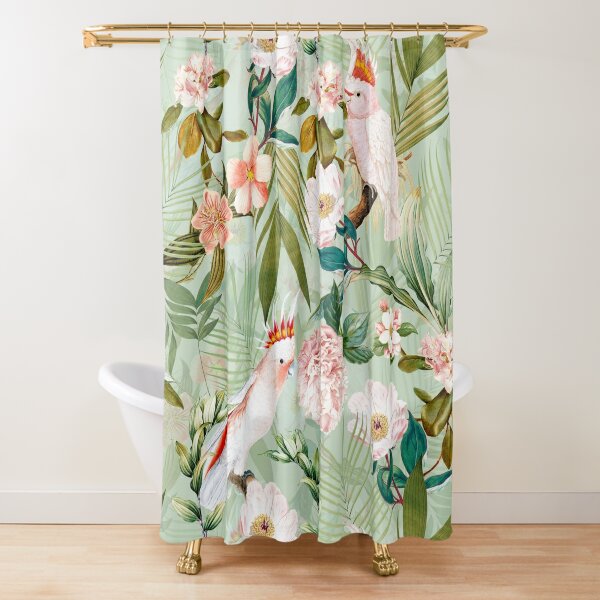Tropical cockatoo and jungle pattern - mint Shower Curtain