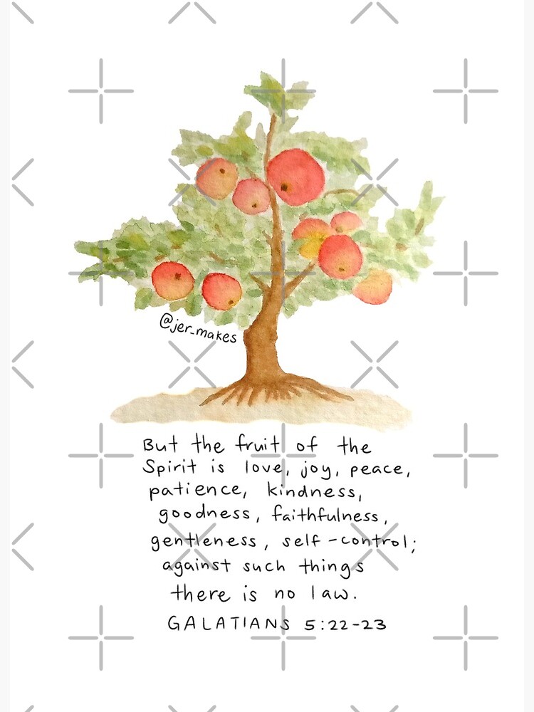 Watercolour Apple Tree With Galatians 5 Bible Verse On Fruit Of The Spirit Art Board Print By Jermakes Redbubble