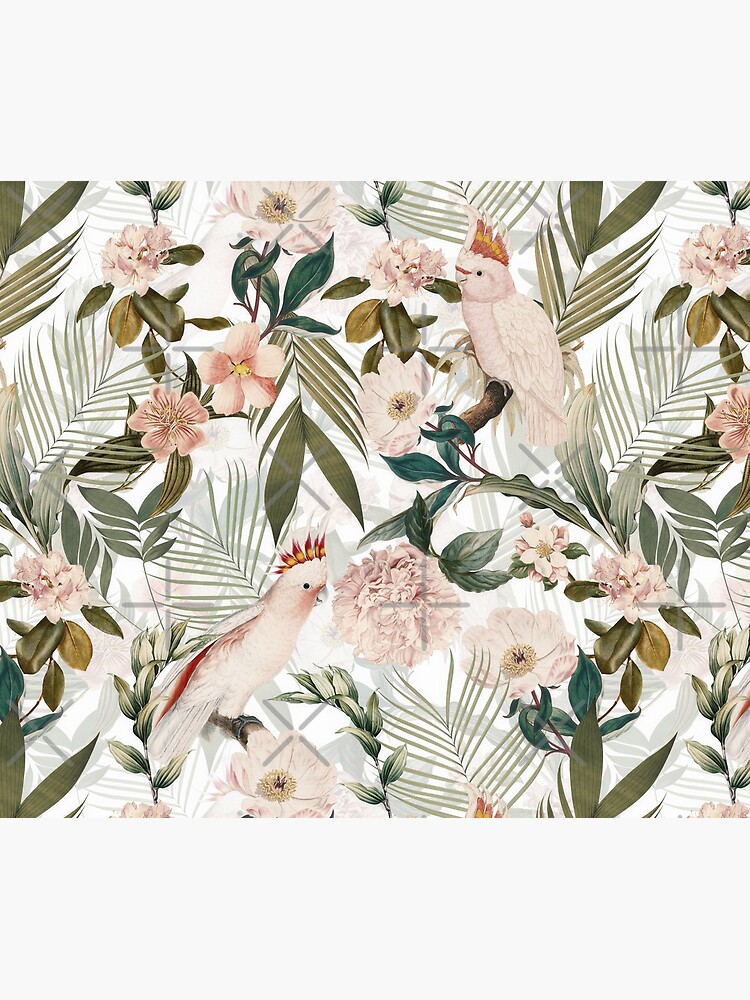 Tropical cockatoo and jungle pattern - white by UtArt