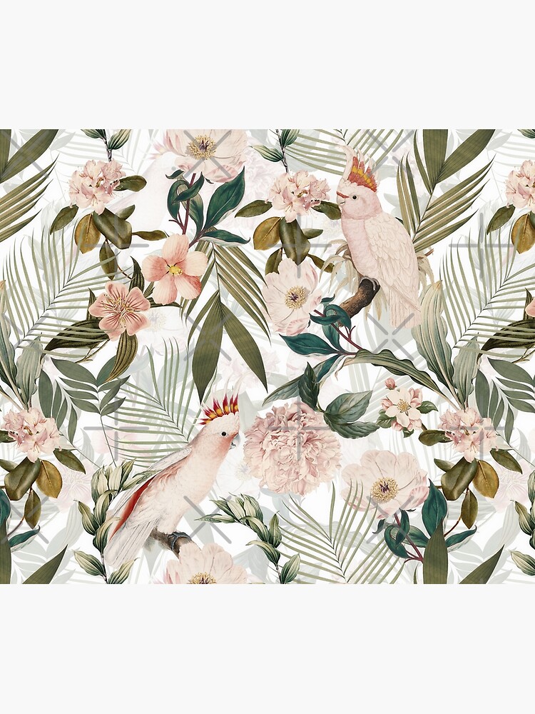 Tropical cockatoo and jungle pattern - white by UtArt
