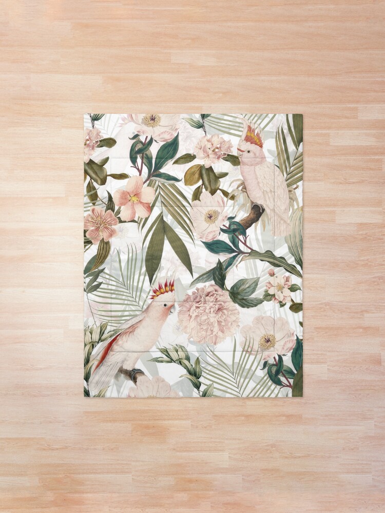 Alternate view of Tropical cockatoo and jungle pattern - white Comforter