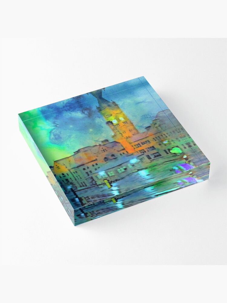 Alternate view of Clock Tower in Rain Acrylic Block
