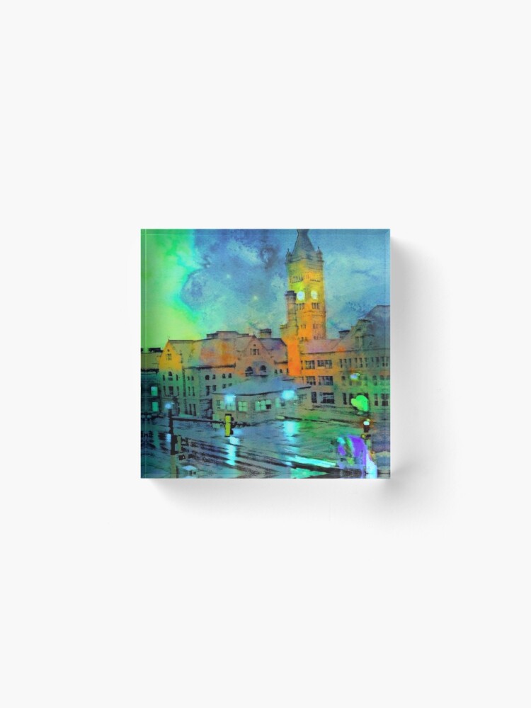 Alternate view of Clock Tower in Rain Acrylic Block