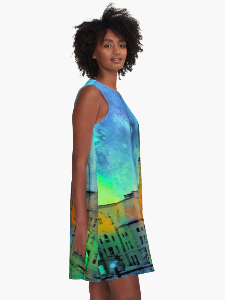 Alternate view of Clock Tower in Rain A-Line Dress