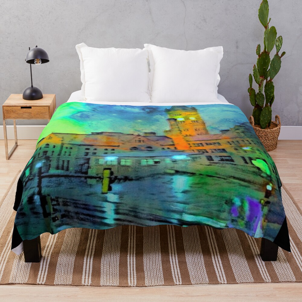 Clock Tower in Rain Throw Blanket