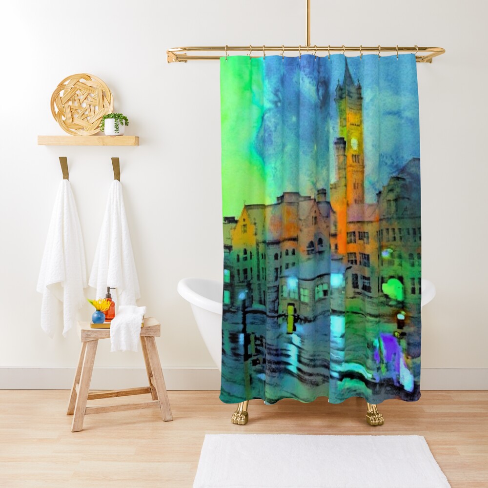 Clock Tower in Rain Shower Curtain