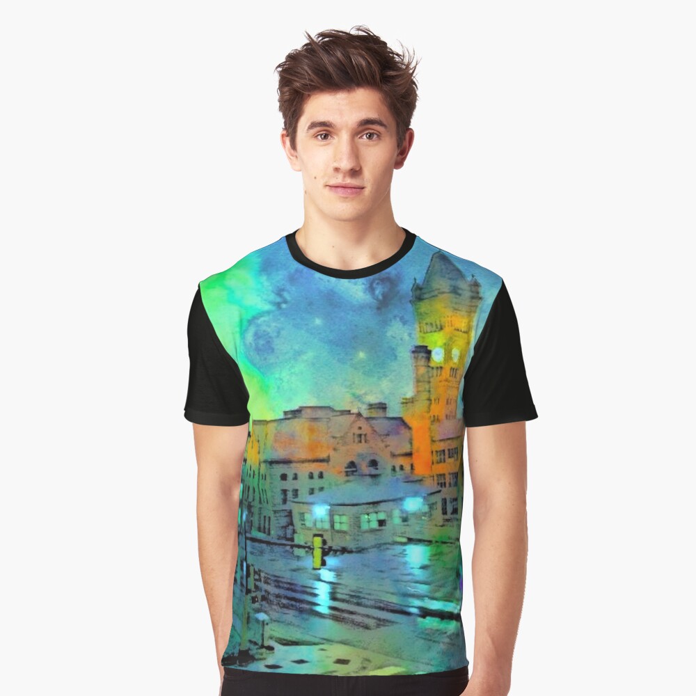 Clock Tower in Rain Graphic T-Shirt