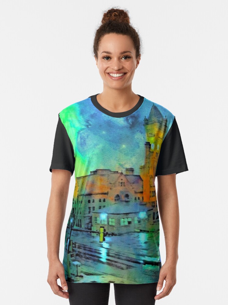 Alternate view of Clock Tower in Rain Graphic T-Shirt