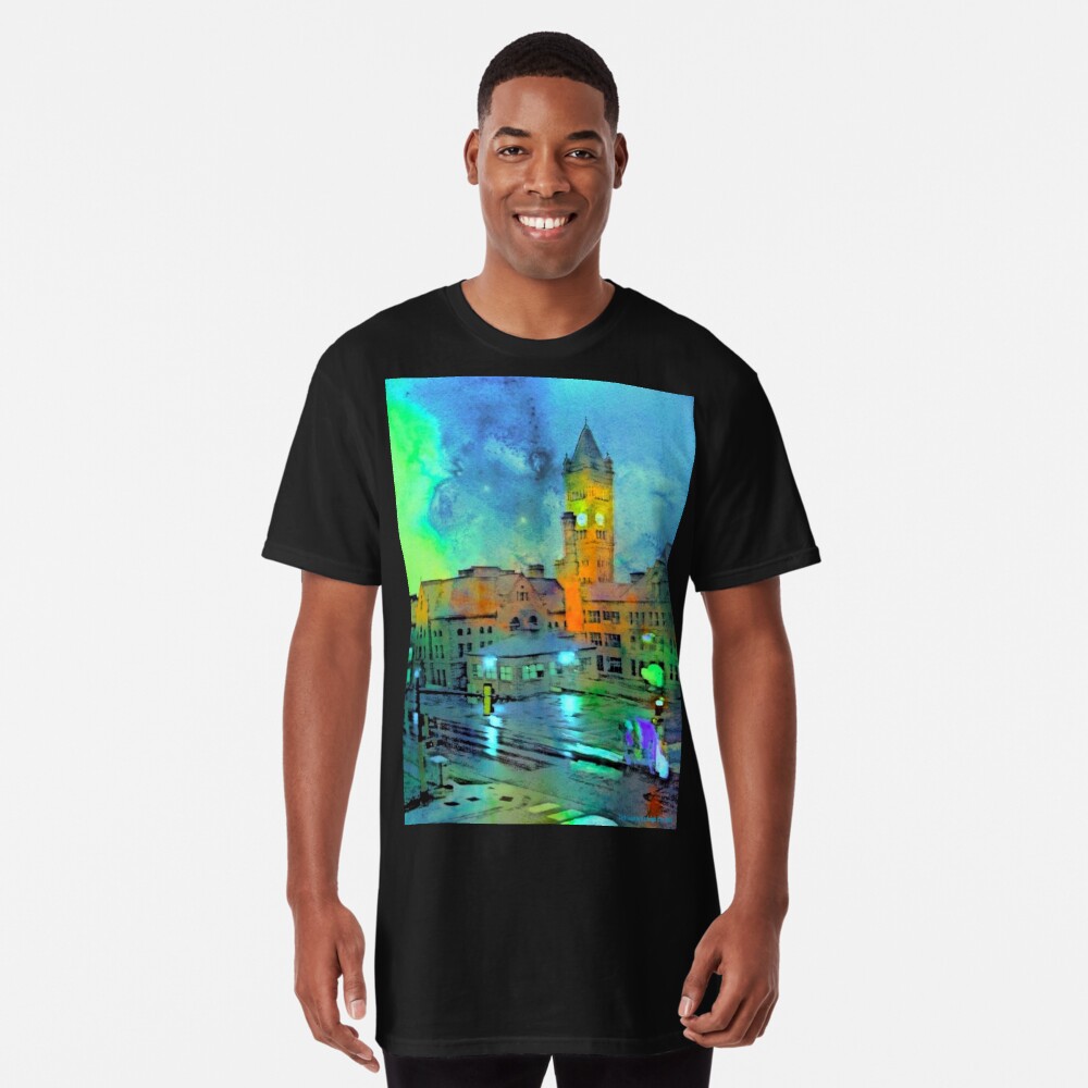 Clock Tower in Rain Long T-Shirt